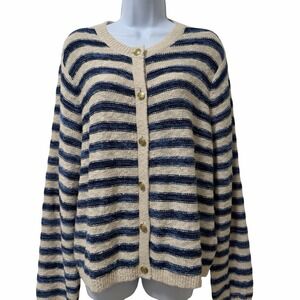 J Crew Womens Lady Navy Striped Cardigan Size XL Gold Buttons Nautical Preppy